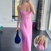 Satin Sleeveless Camis Long Dress for Women