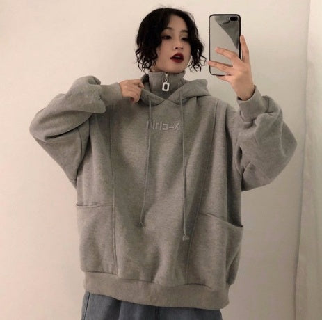 Korean Style Oversized Plus Velvet Hoodie for Women
