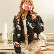 Sporty Rugby Pattern Baseball Jacket – Stylish Outerwear for Women