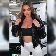 Women’s Faux Leather Bubble Puffer Jacket