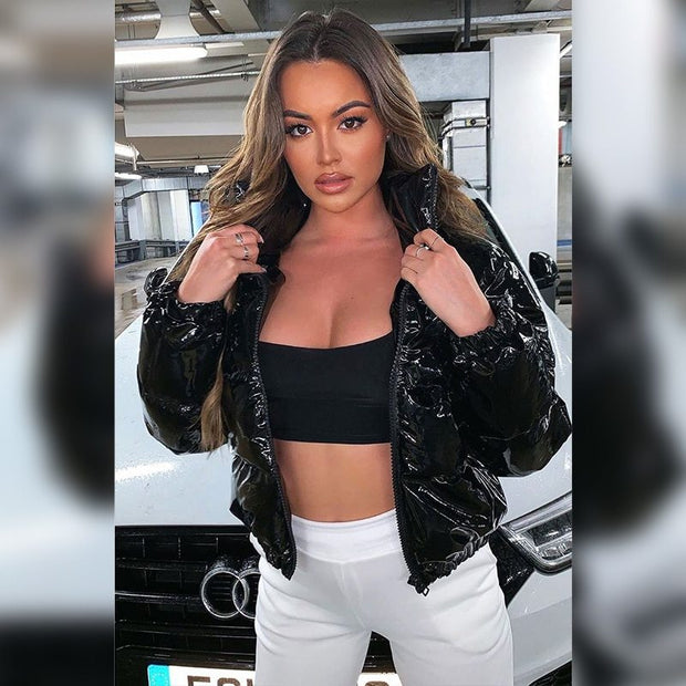 Women’s Faux Leather Bubble Puffer Jacket