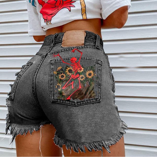 Women’s Floral Printed Denim Shorts – Stylish Casual Everyday Wear