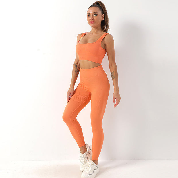 Women’s 2PCS Seamless Yoga Set – Thread Texture Sports Bra & Leggings