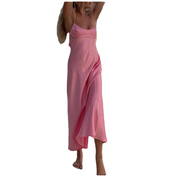 Satin Sleeveless Camis Long Dress for Women