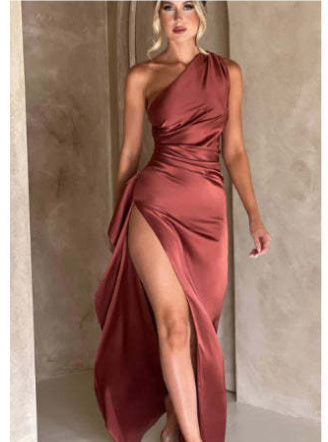Sexy Backless High Slit One-Shoulder Long Dress