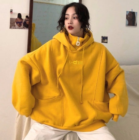 Korean Style Oversized Plus Velvet Hoodie for Women