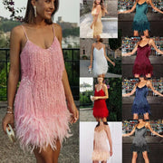Women’s Sequin Tassel Mini Dress – Luxury Feather Party Dress