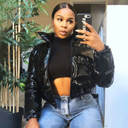 Women’s Faux Leather Bubble Puffer Jacket