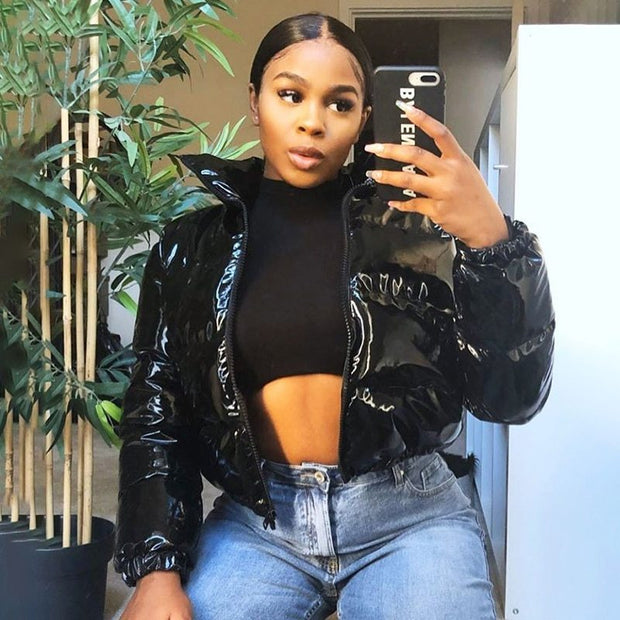 Women’s Faux Leather Bubble Puffer Jacket