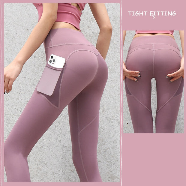 Women’s Seamless Gym Leggings with Pockets – High Waist Workout Pants