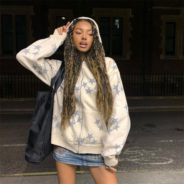 Fashion Star Printed Hooded Jacket for Women