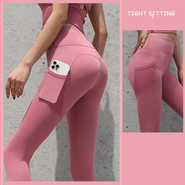 Women’s Seamless Gym Leggings with Pockets – High Waist Workout Pants