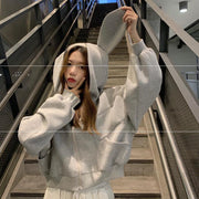 Casual Women Cropped Hoodie with Cute Ear Design