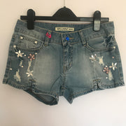 Flower Rhinestones Denim Shorts