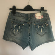 Flower Rhinestones Denim Shorts