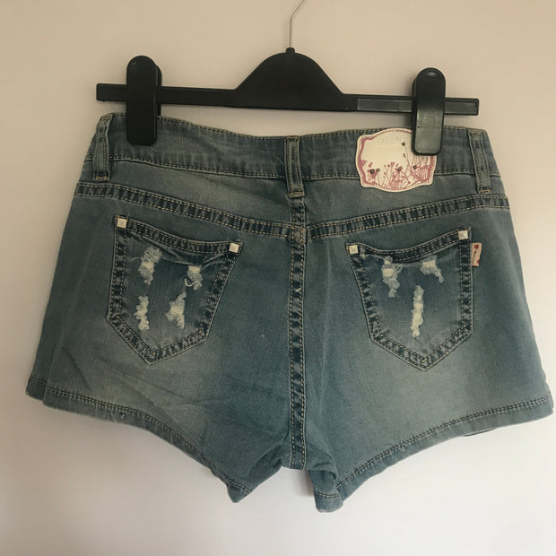 Flower Rhinestones Denim Shorts