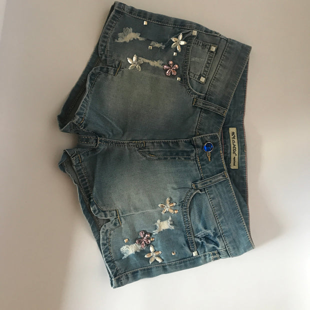 Flower Rhinestones Denim Shorts