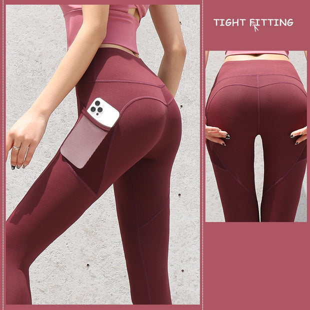 Women’s Seamless Gym Leggings with Pockets – High Waist Workout Pants