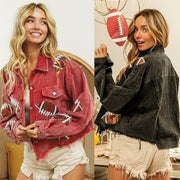 Sporty Rugby Pattern Baseball Jacket – Stylish Outerwear for Women