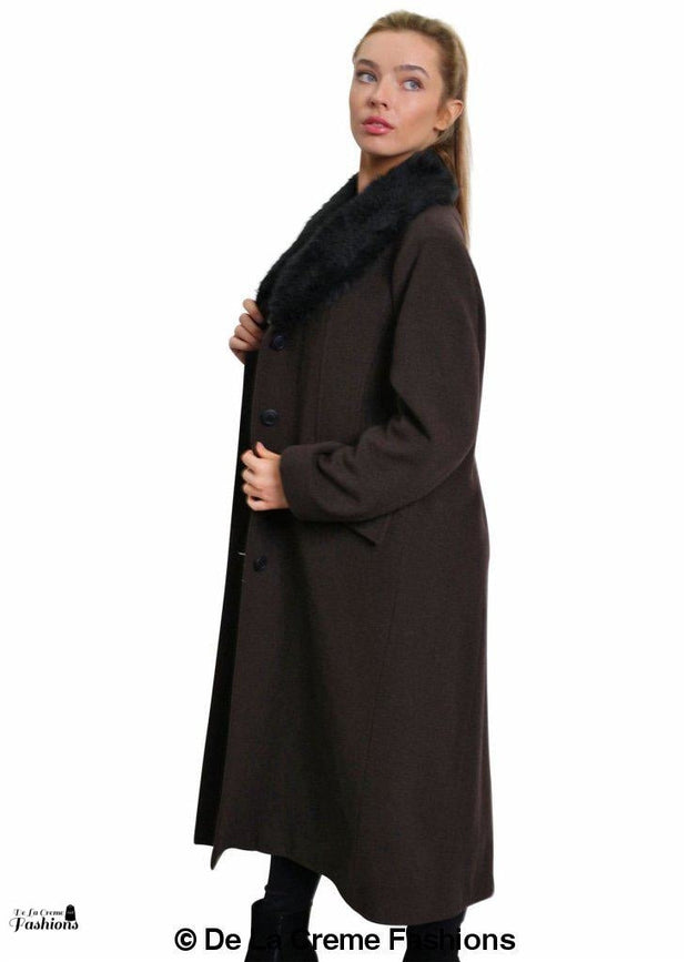 Women's Oversized Faux Fur Collar Long Coat