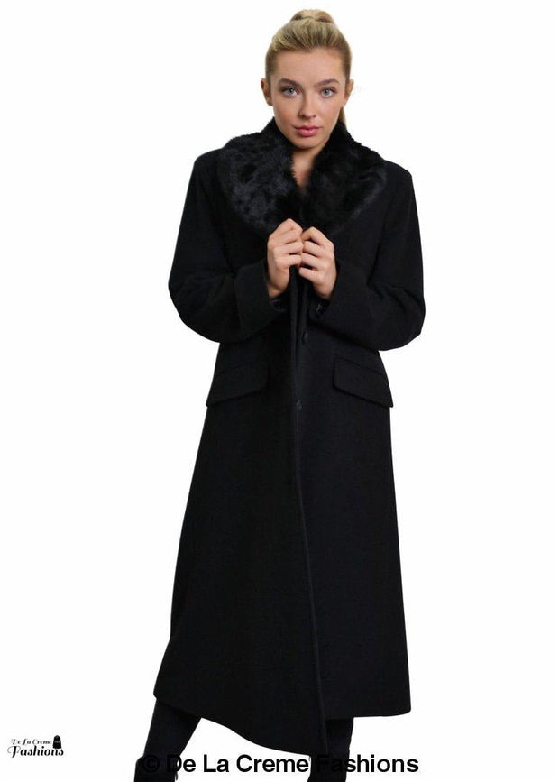 Women's Oversized Faux Fur Collar Long Coat