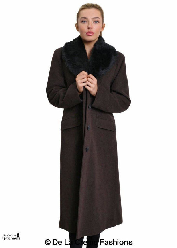Women's Oversized Faux Fur Collar Long Coat