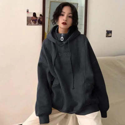 Korean Style Oversized Plus Velvet Hoodie for Women