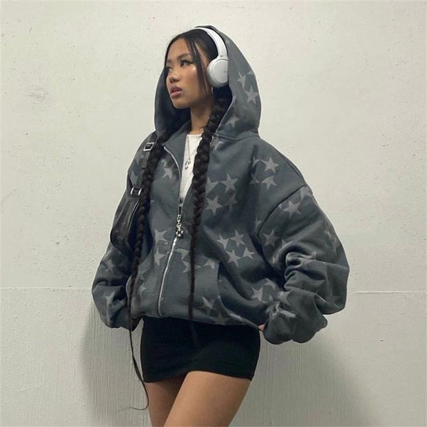 Fashion Star Printed Hooded Jacket for Women