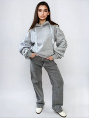 Ruched Sleeve Oversized Hoodie