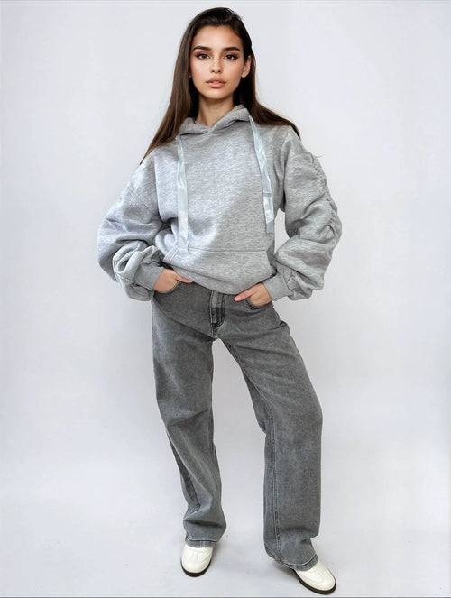 Ruched Sleeve Oversized Hoodie