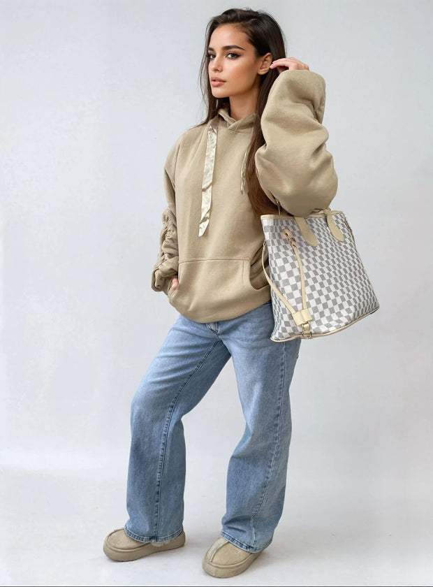 Ruched Sleeve Oversized Hoodie