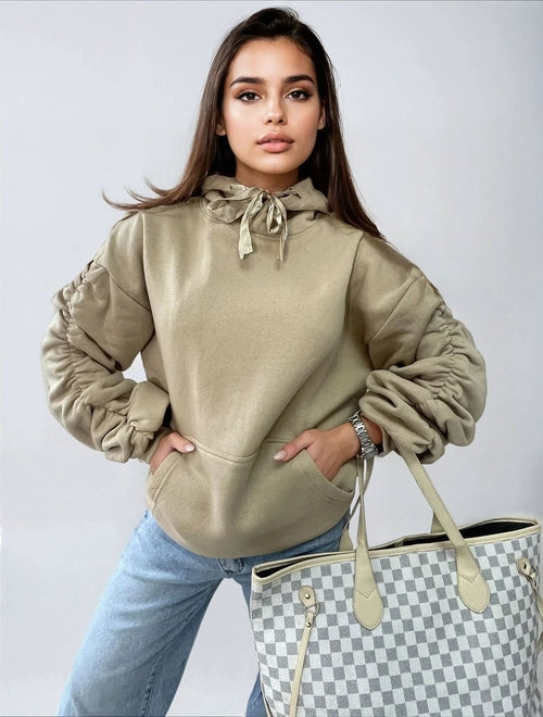 Ruched Sleeve Oversized Hoodie