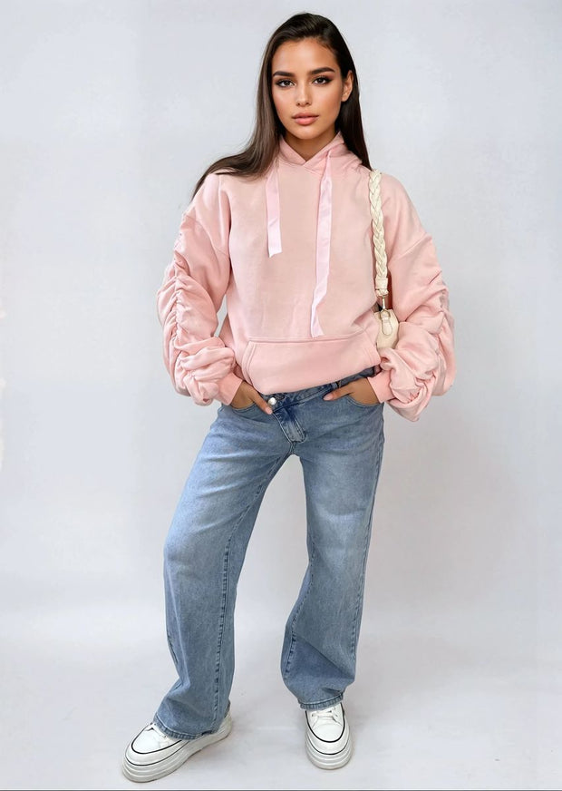Ruched Sleeve Oversized Hoodie