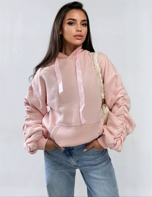 Ruched Sleeve Oversized Hoodie