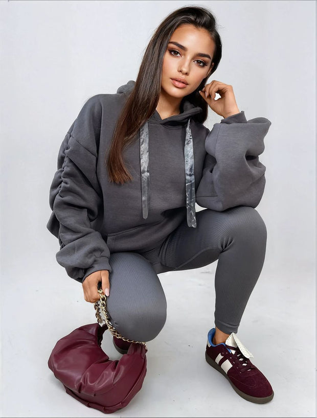 Ruched Sleeve Oversized Hoodie