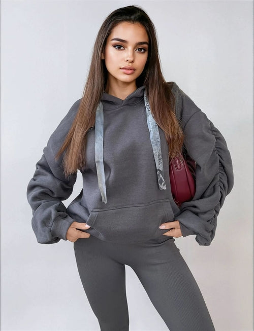 Ruched Sleeve Oversized Hoodie