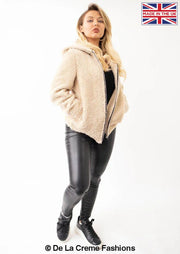 Zip Up Hooded Borg Teddy Jacket