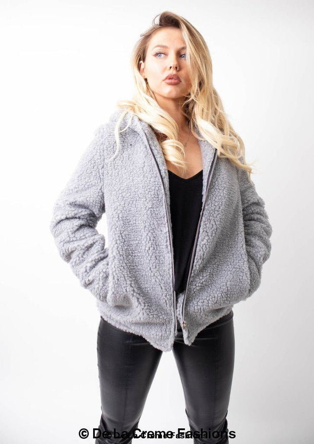 Zip Up Hooded Borg Teddy Jacket