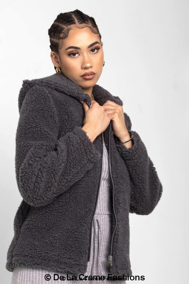 Zip Up Hooded Borg Teddy Jacket