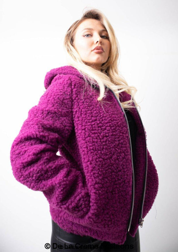 Zip Up Hooded Borg Teddy Jacket