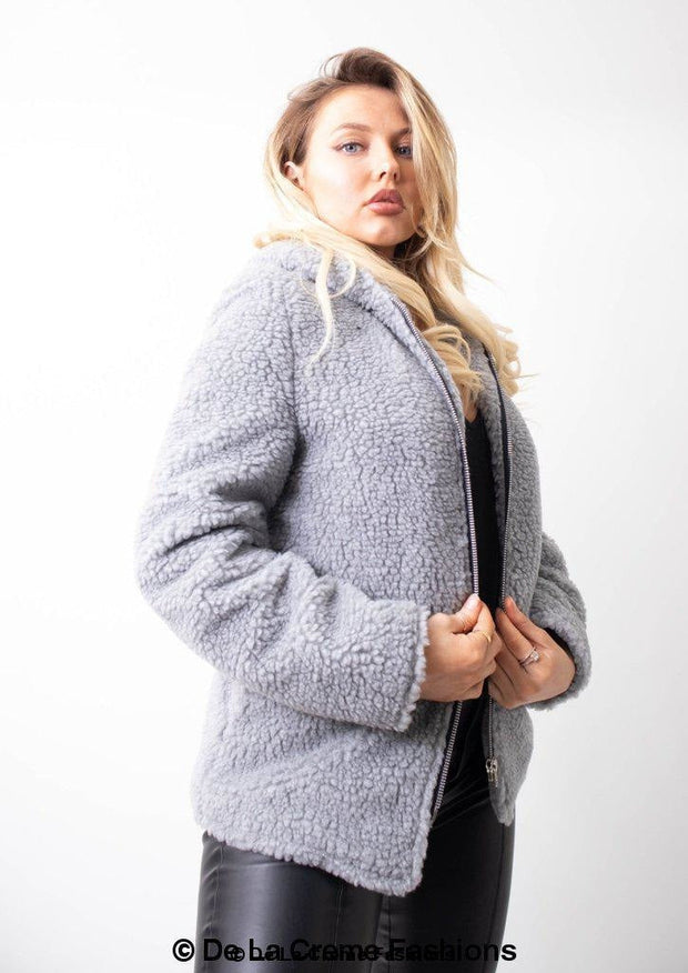 Zip Up Hooded Borg Teddy Jacket