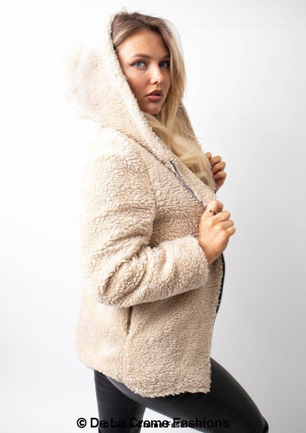 Zip Up Hooded Borg Teddy Jacket