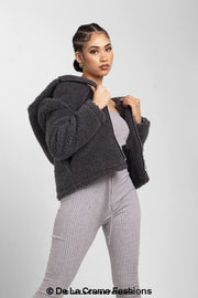 Zip Up Hooded Borg Teddy Jacket
