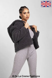 Zip Up Hooded Borg Teddy Jacket