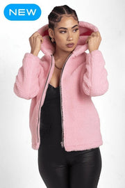 Zip Up Hooded Borg Teddy Jacket