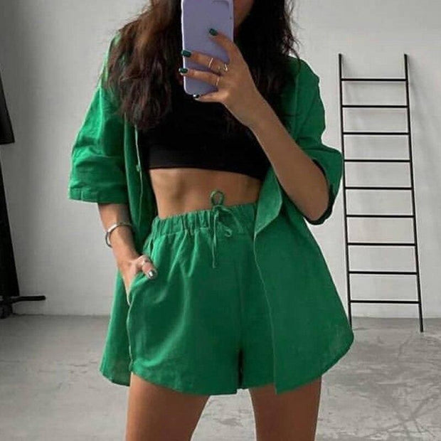 Green Streetwear Shorts Suit