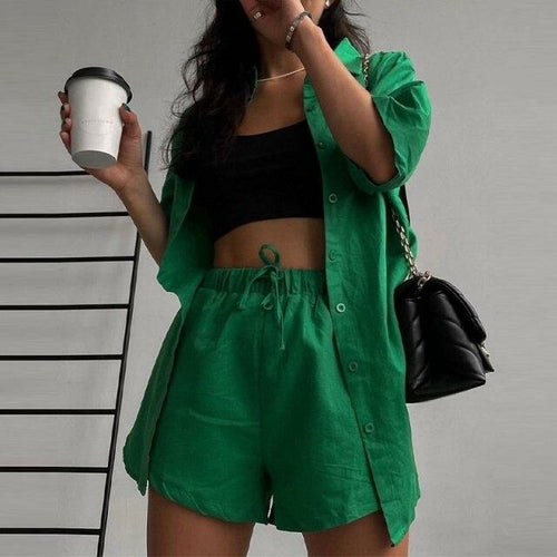 Green Streetwear Shorts Suit